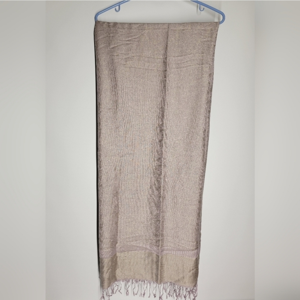 Tan Minimalist Scarf With Fringe Accents